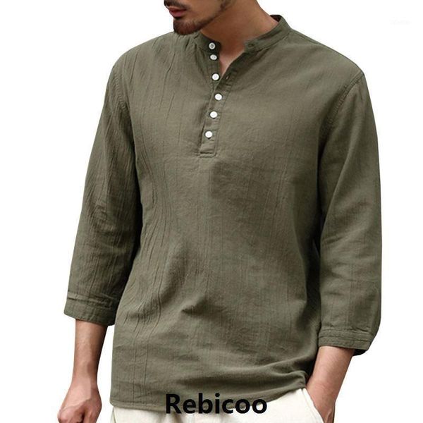 

men's casual shirts men's three quarter sleeve v neck cotton linen basic shirt thin blouse shirt1, White;black
