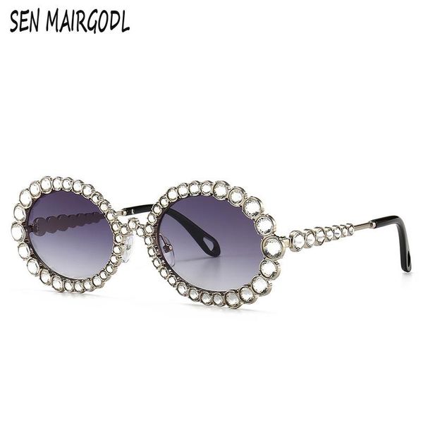 

sunglasses 2021 vintage fashion luxury diamond women oval metal frame sun glasses men brand designer oculos feminino de sol, White;black