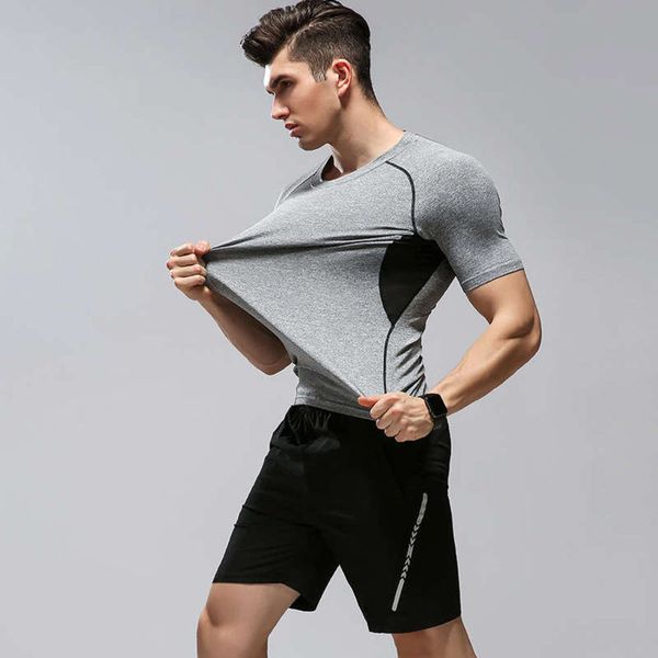 

sports fitness new suit men's elastic tights training clothes men, Gray