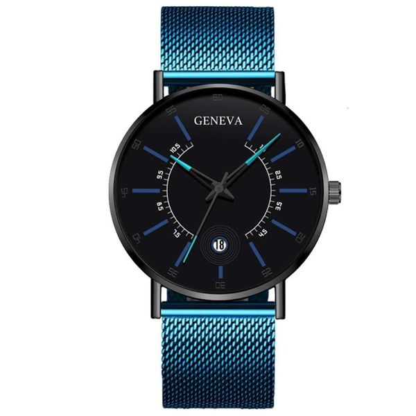 

business fashion men's [classic] watch new blue mesh quartz watch calendar watch, Slivery;brown