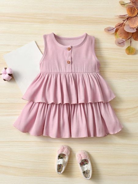 

baby two layer hem smock dress she, Red;yellow
