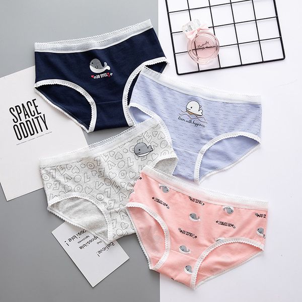 

lovely women's cotton crotch fashion women cute cartoon whale panties underwear girls student briefs large size -xxl, Black;pink