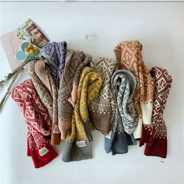 

korean new snowflake wool children's scarf autumn winter boys and girls children versatile warm knitting collar tide, Red;brown