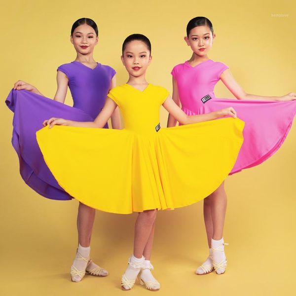 

girls latin dance competition dresses short sleeve latin practice clothes children's chacha samba tango clothing dn67111, Black;red