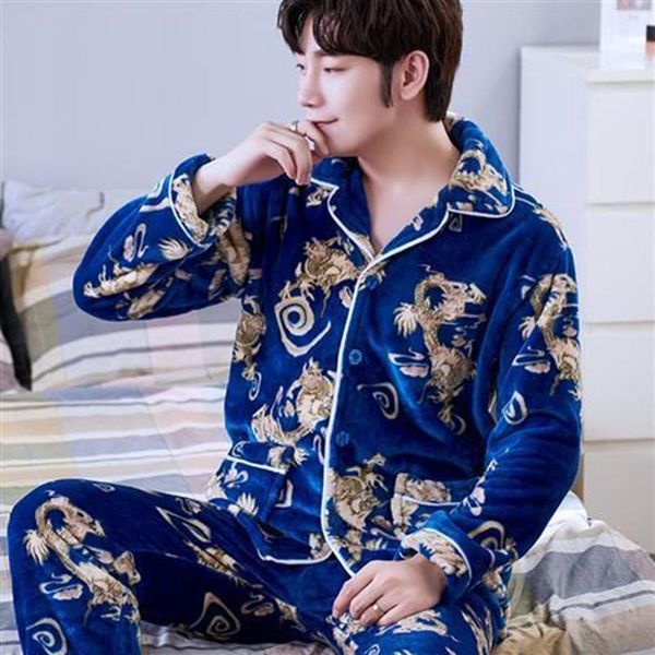 

men's flannel pajamas sleepwear set man print pajama set 2piece/suit full sleeve pant father homewear big size, Black;brown