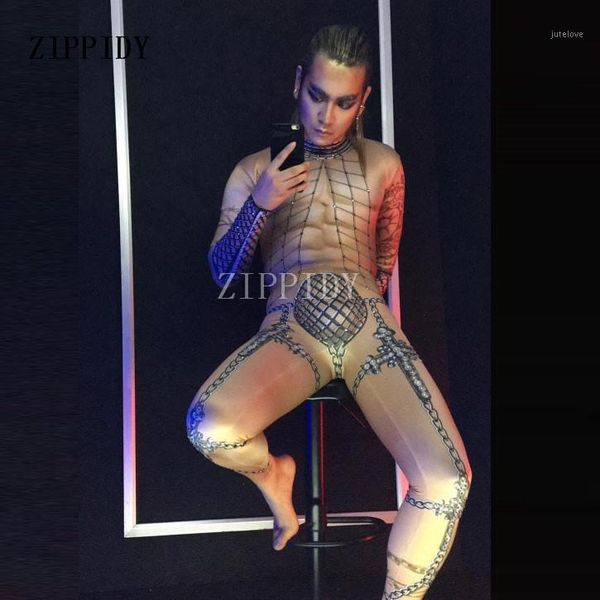 

rhinestones jumpsuit big stretch leggings bodysuit men's stage costume one-piece skinny rompers underwear dance outfit1, Black;red