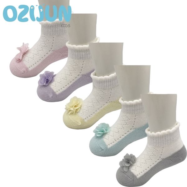 

5 pairs a lot new spring summer baby girls flower cotton mesh short socks newborn anti-slip loose 5 colors socks set 12m y201009, Pink;yellow