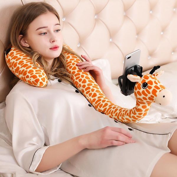 

2 in 1 hands neck pillow u shaped animal phone holder soft rebound nap travel plush flexible cartoon neck pillow lazy phone1