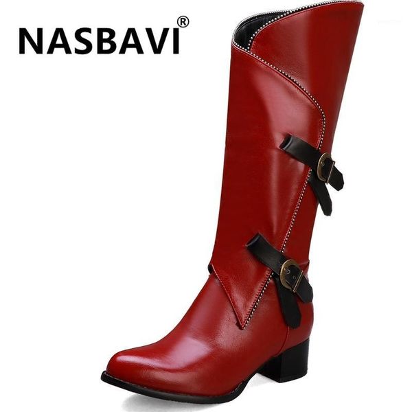 

boots women winter 2021 fashion punk high brown thick with artificial leather large size 44 warm women1, Black