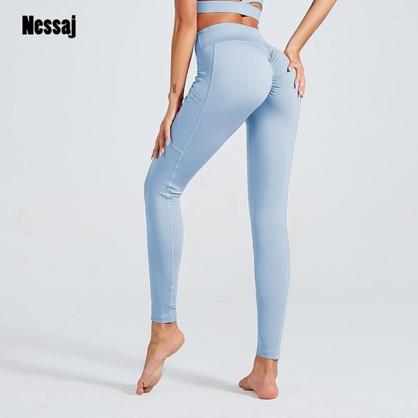 

nessaj women gym leggings high waist fitness legging pant female workout sports knit nylon leggings solid push up casual pants1, Black