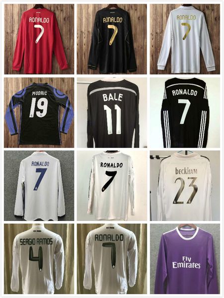 

2011 2012 2013 2014 2015 retro soccer jersey real madrid long sleeve beckham ronaldo zidane kaka ramos 13 14 football shirt de futbol, Black;yellow