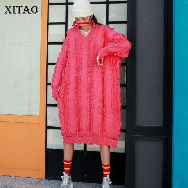 

xitao knitted sweater pleated tassel full sleeve goddess casual style loose 2021 winter minority casual sweater zy1445, White;black