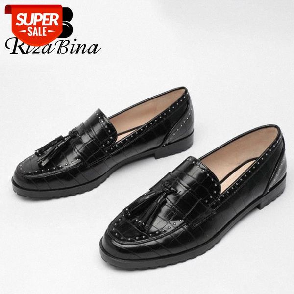 

rizabina women flats shoes spring round toe slip on rivets tassel bowtie shoes loafers ladies footwear size 35-40 #ft00