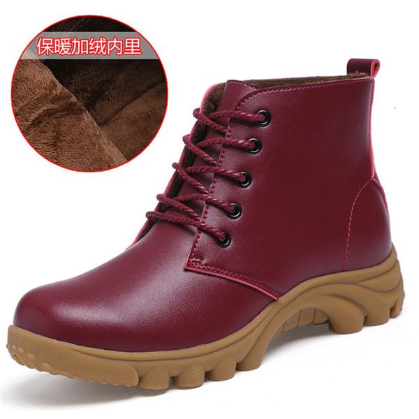 

2021 new real-life leather warm teddy comfort flat snow anti-slip lace boots 9tzi, Black