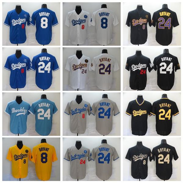 

мужчины лос-анджелес 8 bryant la бейсбол джерси 24 пуловер охладить base flexbase дышащий чистого хлопка черный белый синий серый желтый выс, Black
