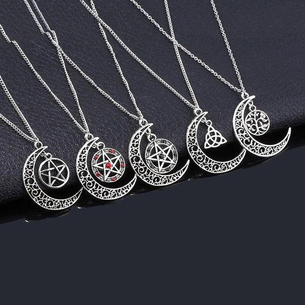 

supernatural pentagram pendant men necklace witch protection star amulet yggdrasil life tree pentagram necklace pendant, Silver