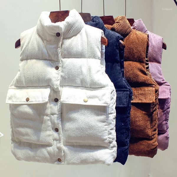 

new fashion women vest coat autumn winter warm thick short waistcoat female parkas cotton sleeveless corduroy jacket vest 20201, Black;white