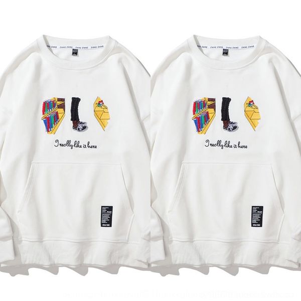 

c6qou ins design crew loose sweater men's neck and versatile pulloverlong trend pulloverembroidered pullover sleeve pullover couple emb, Black