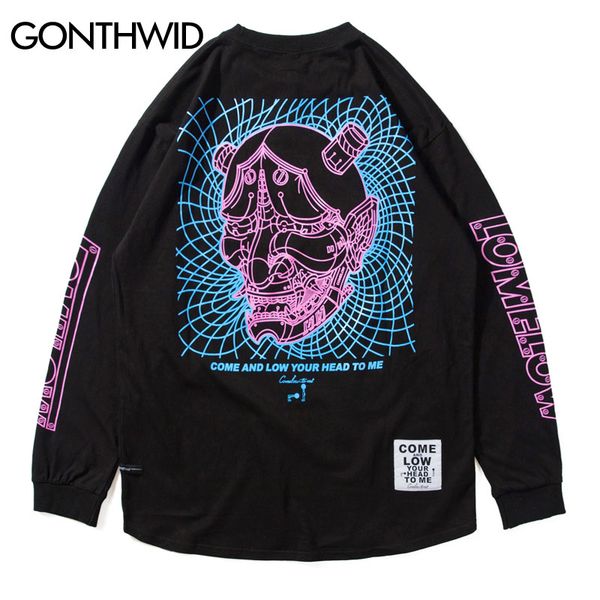 

3d line devil printed long sleeve t shirts 2020 autumn mens hip hop casual cotton streetwear tees harajuku fashion, White;black