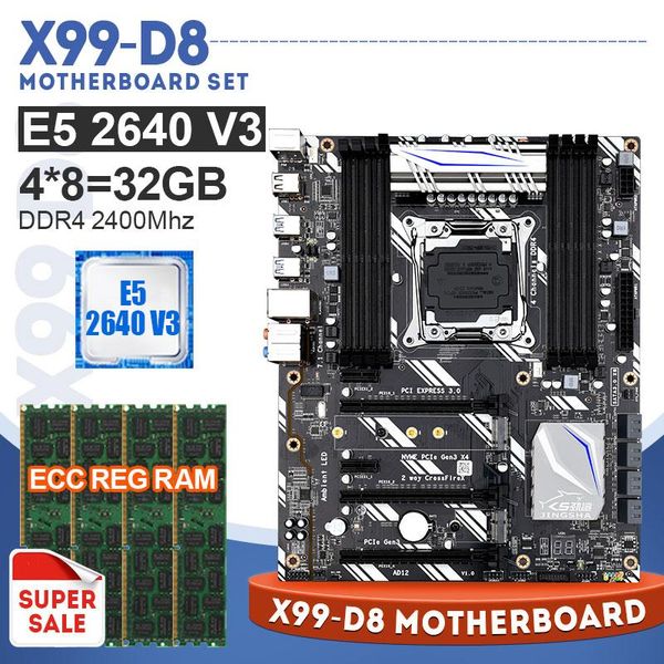 

tablet pc motherboards lga 2011-3 x99 d8 motherboard set 4pcs 8gb 2400mhz ddr4 ecc reg memory with 2.6ghz 8 core e5 2640 v3 cpu nvme m.2 wif