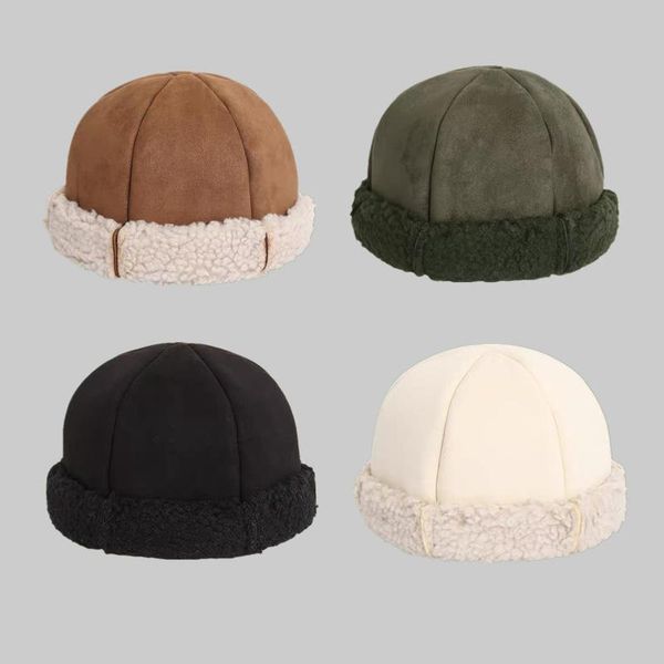 

beanie/skull caps armorhero winter autumn women landlord hat dome curling vintage fashion melon leather cap without brim suede lamb thicken, Blue;gray