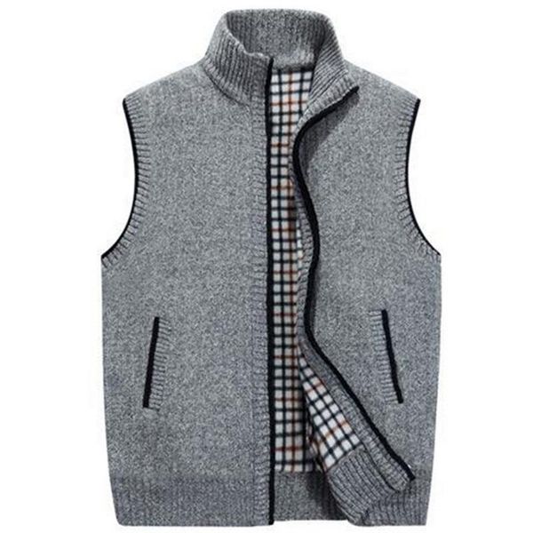 

men's vests nice autumn knitted sweater men casual solid sleeveless plus size stand collar waistcoat knitwear chompas para hombre, Black;white