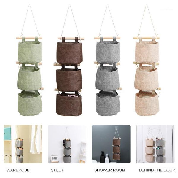 

storage boxes & bins wardrobe foldable cotton linen bedroom sundries detachable hanging bag washable pockets wall door closet organizer1