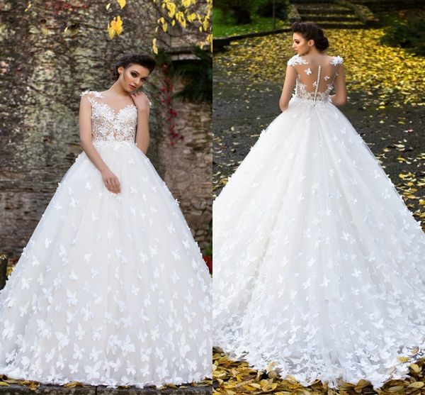 Seducenti abiti da sposa principessa farfalla pizzo vita impero vedi anche se top bateau schiena vuota vestidos de novia ricevimento di nozze da sposa