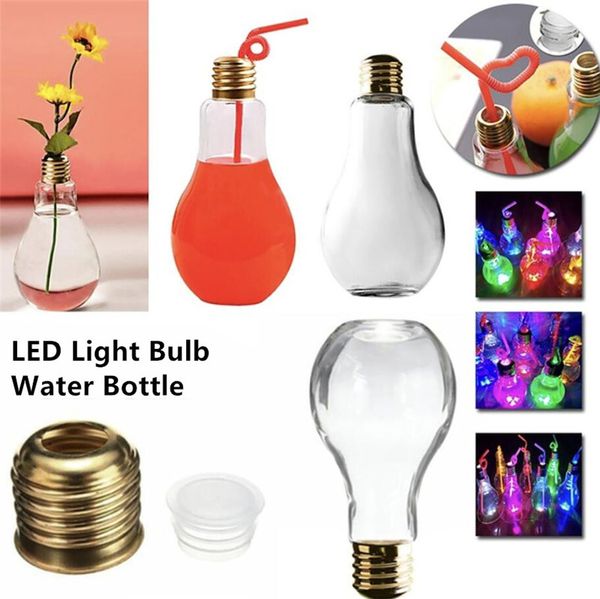 

300ml/400ml/500ml led light bulb cup water bottle brief cute milk juice lights bulbs leak-proof gold plastic bulb party gift