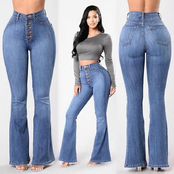 

women's jeans wepbel plus size fashion women high waist wide leg flared bell bottom denim pants1, Blue