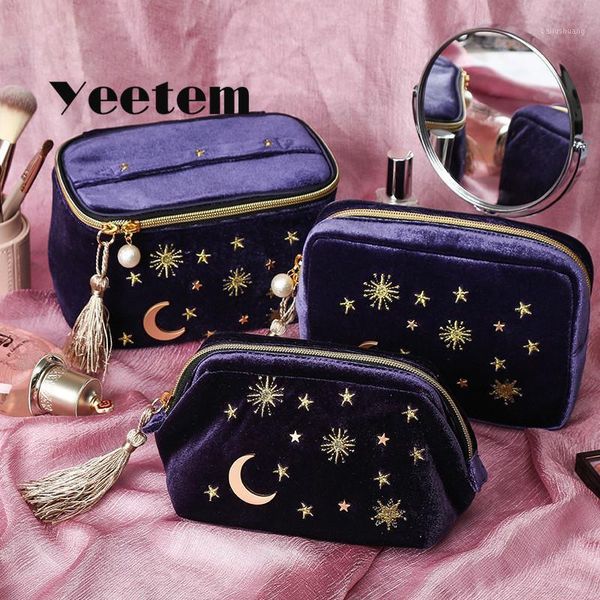 

gift cosmetic bag velvet cosmetic bag large capacity portable lipstick storage jewelry navy velvet tassel1