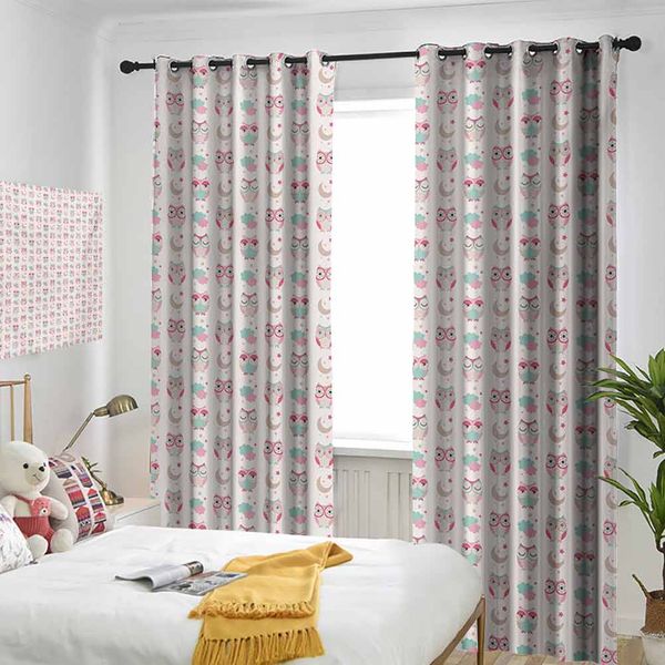 

thermal insulated room darkening window shade lovely good night themed owls pattern ornate style with stars moon and clouds curtain