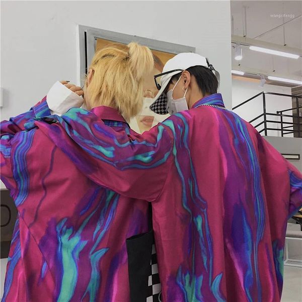 

casual streetwear male 3d print shirt fashion korean tees 2020 fashion men shirts hip hop loose long sleeve hawaiian shirt1, White;black