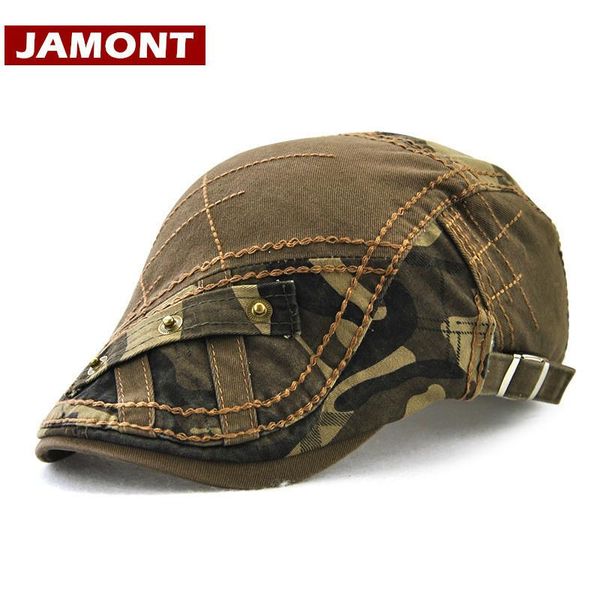 

jamont] new visor autumn men cap beret cotton patchwork fashion visors hat button flat caps casquette, Blue;gray