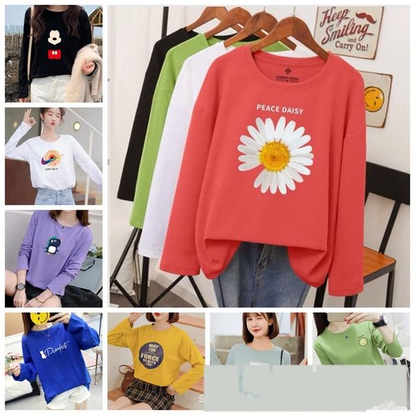 

new t-t- women's t-shirt with long sleeveslarge size and loose bottoming shirt for women's in autumn winter 2020 gygmu, White