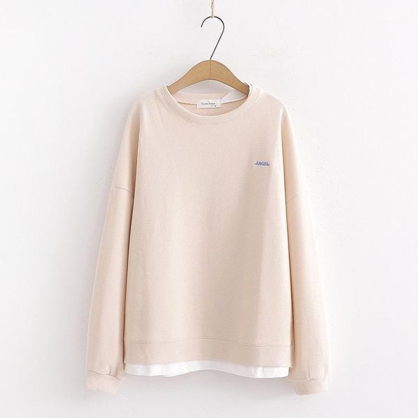 

spring autumn chic fresh style loose sweatshirts women casual patchwork split hem pullovers female harajuku all match hoodies1, Black