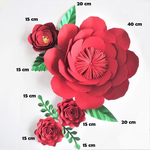 

handmade xmas red rose diy paper flowers leaves set for christmas new year backdrops decorations nursery video tutorials1