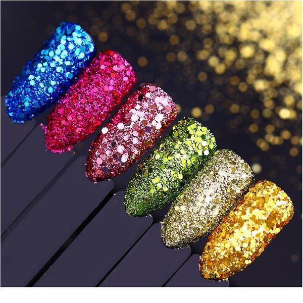 

1 box rose gold nail glitter powder gradient holorgraphic nail powder sequins chrome dust pigment irregular sequins na jllgzg, Silver;gold