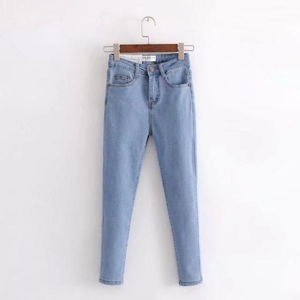 

2020 new fashion skinny denim pencil jeans woman elastic high waist trousers black blue stretch plus size washed jeans female1
