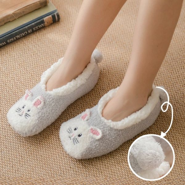 

womens slipper socks low cut comfy&warm animal non-skid bedroom slippers cozy house socks non-skid bedroom fluffy slippers #rt49, Black