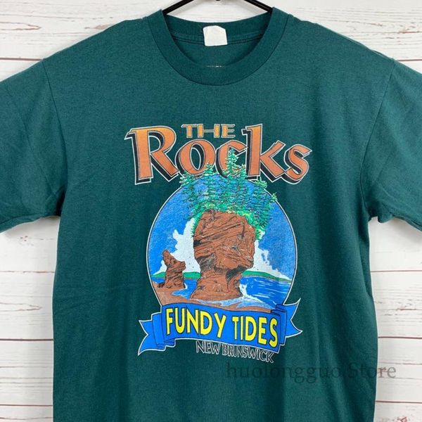 

fundy tides rocks mens t shirt single stitch vintage 80s hopewell new brunswick canada green size m sport hooded sweatshirt hoodie