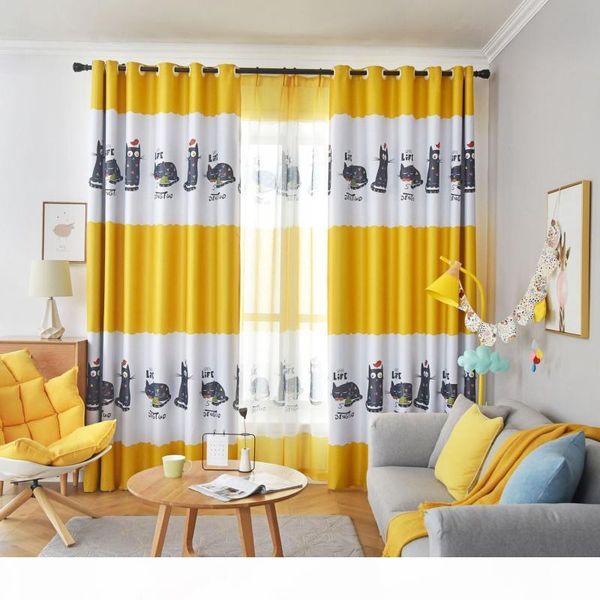 

мультфильм cat плотными шторами для гостиной дети мальчик детские желтый синий kitchen window лечение drapes js257c