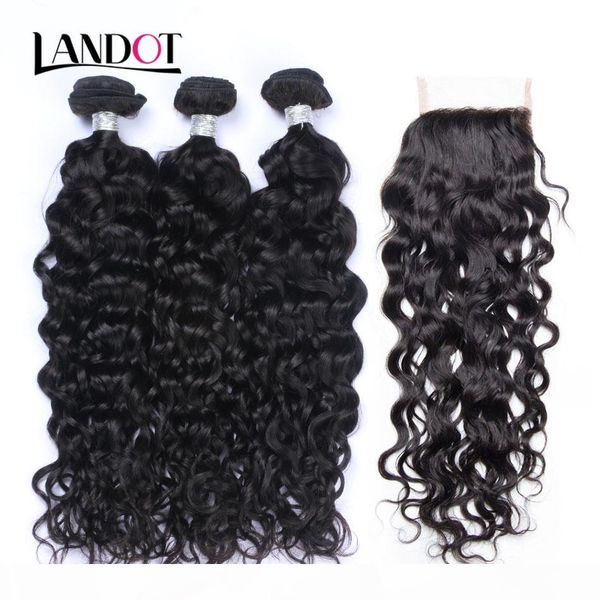 

8a brazilian virgin human hair weaves bundles with lace closures peruvian indian malaysian cambodian water wave wet and wavy natural hair, Black