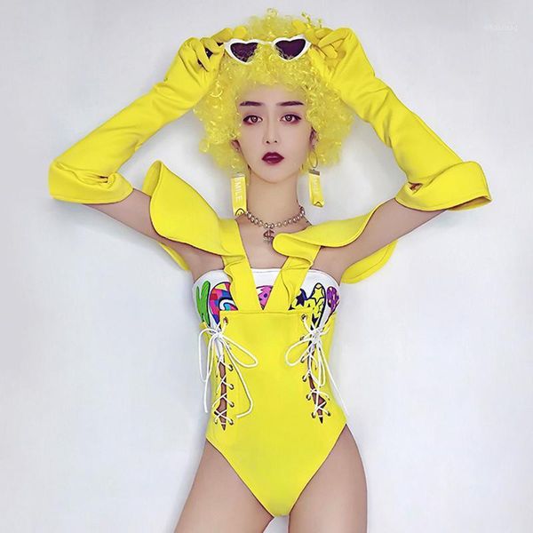 

stage wear cute jazz costume for women dj costumes yellow suit nightclub jumpsuit bar leading dance singer bl14901, Black;red