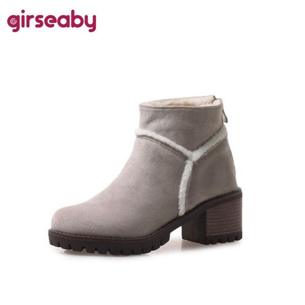 

girseaby new ankle boots for women big size snow boots keep warm squre heel shoes women size 39 43 botas feminina f356, Black