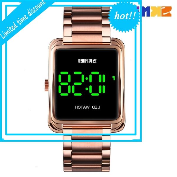 

skmei fashion korean trend led square electronic waterproof steel band men's watch, Slivery;brown