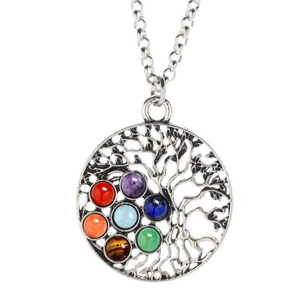 

reiki 7 crystal beads chakra natural stone pendant yoga meditation quartz crystal necklace healing point pendant wom jllrrr, Black