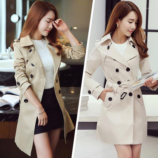

spring-autumn fashion women's coats elegant lady long trench coat female casual windbreaker solid sweet lwl5541, Tan;black