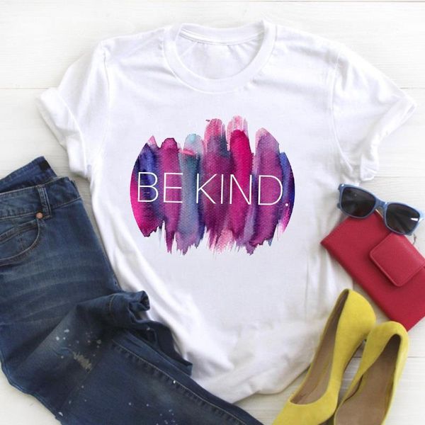 

women kind letter color print cartoon clothing print ladies summer t tee female shirt clothes tshirt womens graphic t-shirt, White