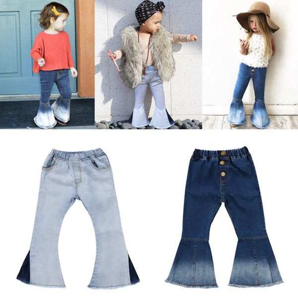 

pudcoco girl pants - usa toddler kids baby girl bell bottoms long pants denim jeans wide leg trousers lj201019, Blue